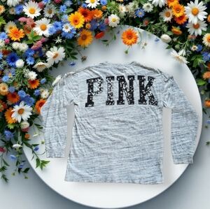 PINK Victoria's Secret Sequined Long Sleeve Pocket T-Shirt Medium